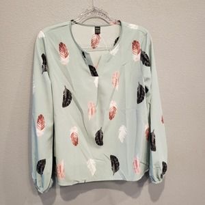 Shein Pastel Green Feather Themed Large Blouse
